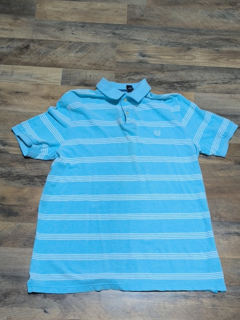 Chaps Light Blue and White Striped Polo